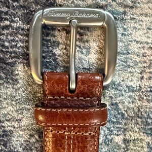 Tommy Bahama Cognac Leather Belt with Silver Buckle